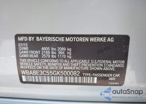 2016 BMW 328I xDrive из США, поврежденный, VIN WBA8E3C55GK500082